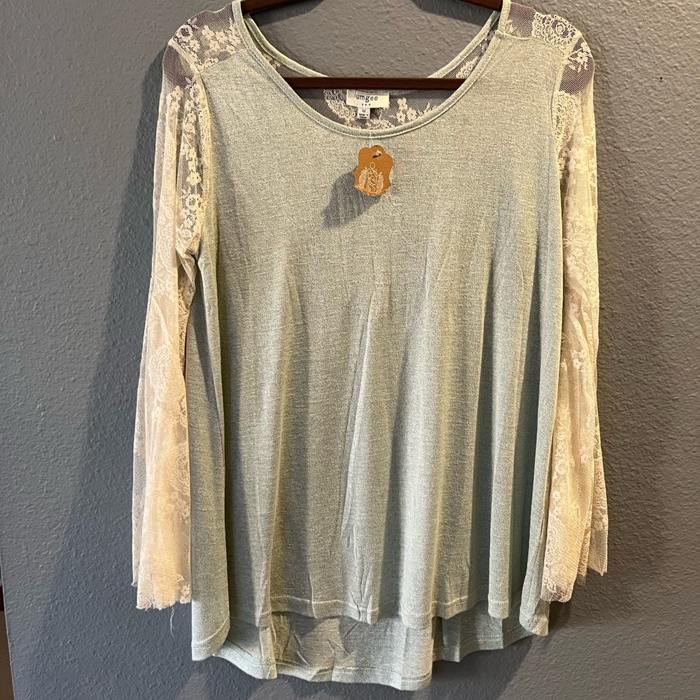 Umgee sage and lace blouse